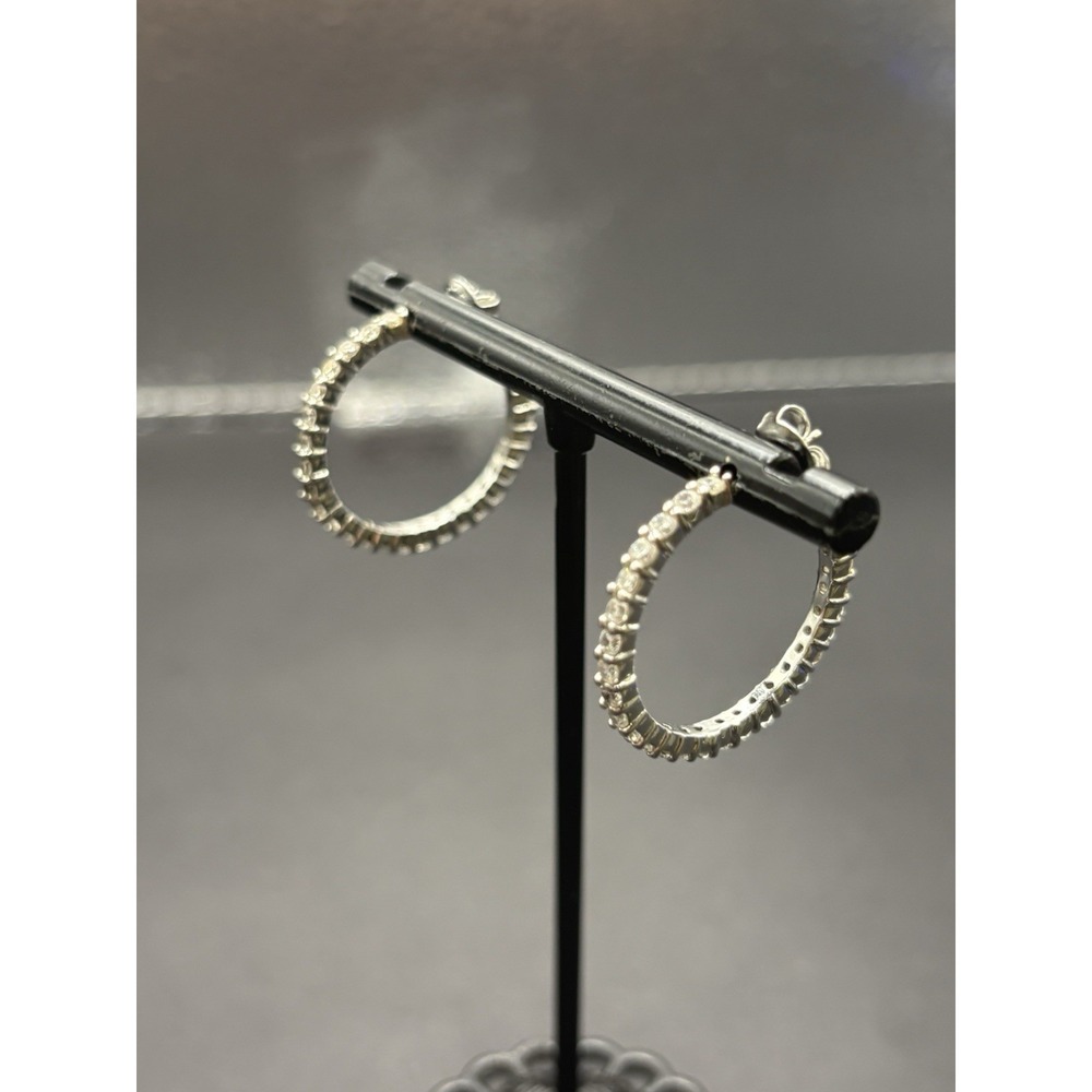 EUC Sterling Silver 22MM Cubic Zirconia Hoop Earrings 925 4 Grams G17